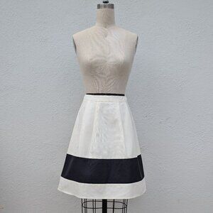 ef-dé Classic Knee Length A Line Fully Lined Ivory Skirt w/Navy Stripe Sz Small